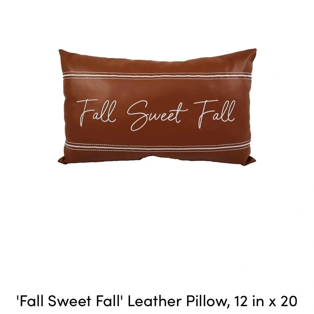 Brown Leather Pillow with White Stitching set of 2